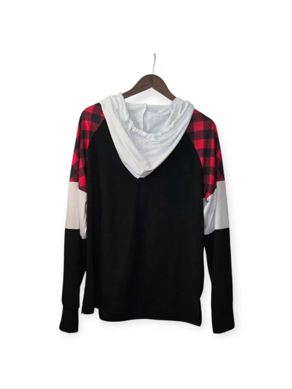 Black Red Buffalo Plaid Colorblock Hoodie XXL - Picture 5 of 6